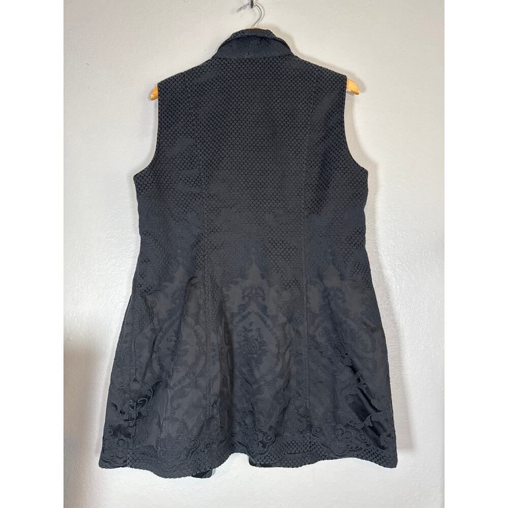 Black Textured Open Vest Women XL Lagenlook Jacquard Honeycomb Artsy Avant Garde - Picture 4 of 7